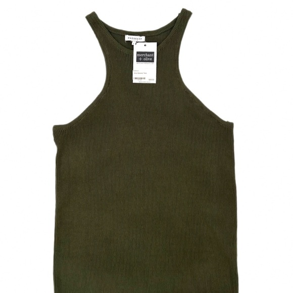CAESCENT Tops - CAESCENT Olive Green Rib Stretch Sweater Racer Tank Top | Boutique | Size Large